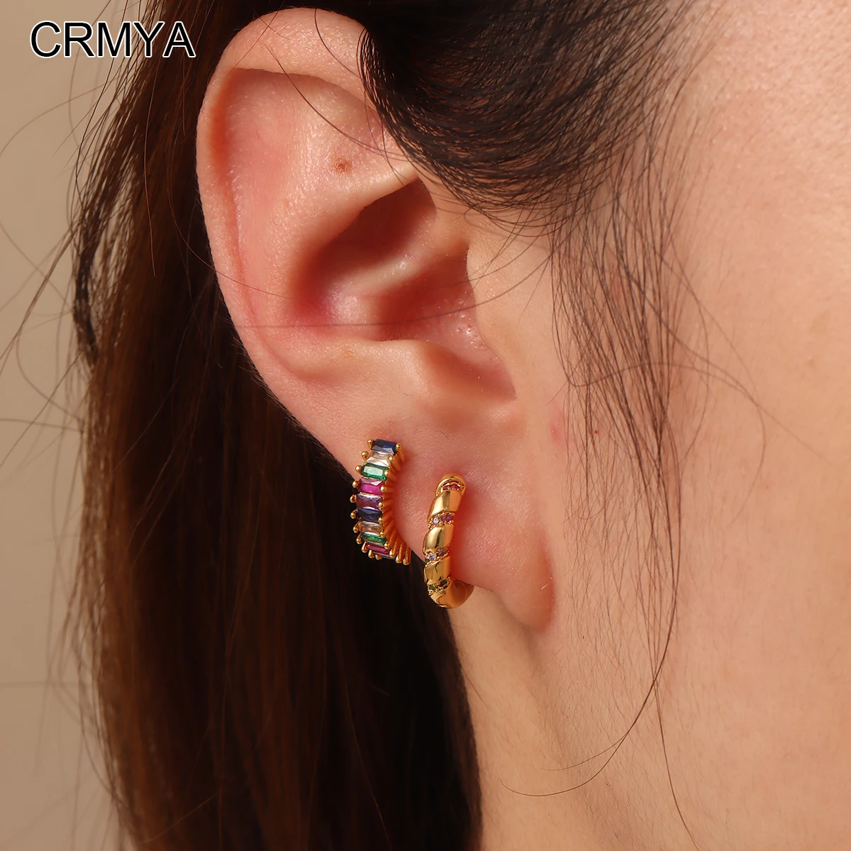 Crmya Multicolored Zirconia Hoop Earrings for Women Piercing Gold-plated Huggies Earring Women Party Jewelry Accessories