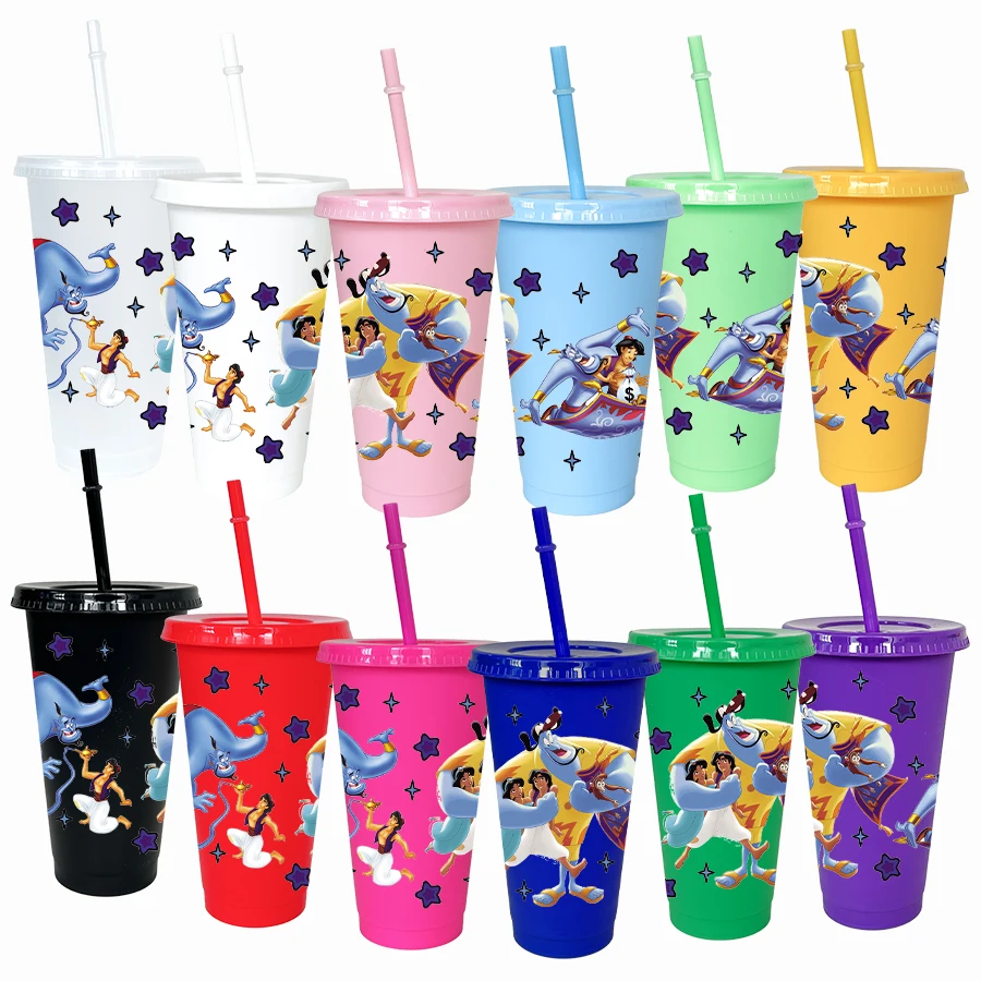 12 قطعة/الحزمة لافتة بحث ديزني جني 26 أونصة كوب ماء بلاستيكي متعدد الألوان أدوات الشرب لأعياد الميلاد/العودة إلى المدرسة