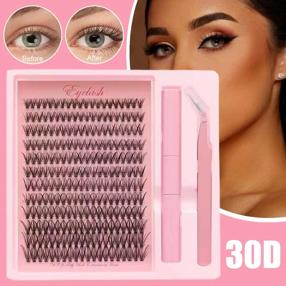 DIYクラスターラッシュキットフルセット 8-16mmミックス シールピンセット付き 自宅でできるまつげエクステ 個別まつげエクステ