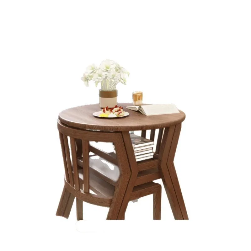 Nordic round table balcony stretch tea table solid wood Chinese casual and durable combination coffee table