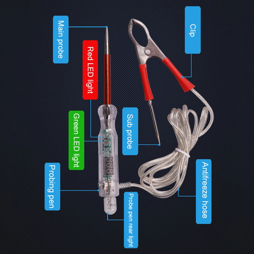 Testeur de tension électrique 6V/12V/24V, lampe à sonde pour touristes, lumière LED couleur, testeur de circuit de voiture automatique, outils de réparation de circuit automatique