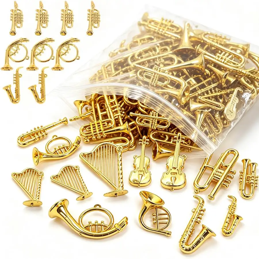 16/26pcs Mini Golden Musical Instrument Charms, Dollhouse Miniature Decor, DIY Jewelry Making Supply, BJD Doll Scene Layout XJM