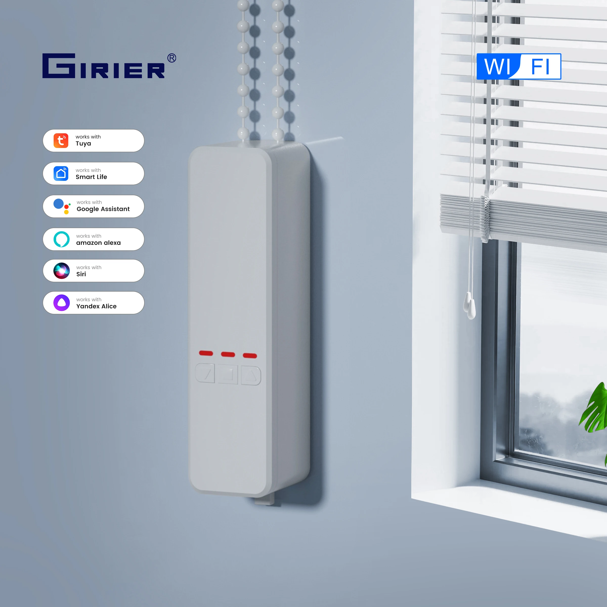 GIRIER Smart Curtain Motor WiFi Motorized Roller Shade Motor for Blinds Works with Alexa Google Home Assistant Supports Tuya APP