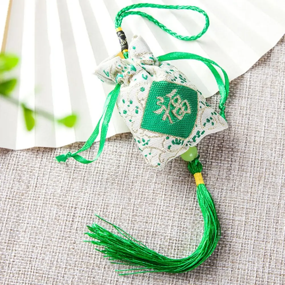 Embroidery Flower Tassel Drawstring Bag Fu Letter Beaded Chinese Style Sachet Large Capacity Wrist Bag