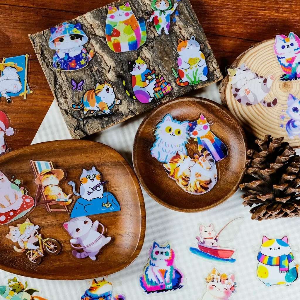 Cat Transparent PET Stickers (56 Pieces) DIY Versatile Cat Decorative Stickers for Journal Laptops Golden Memory Stickers Store