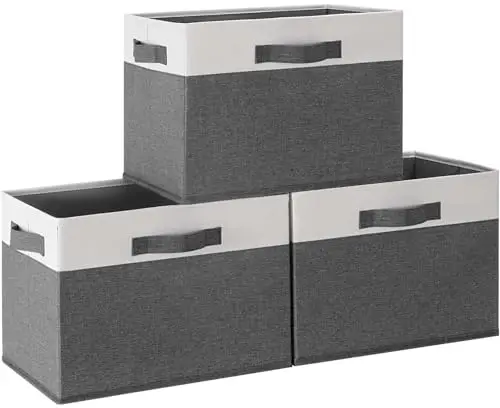 

Большие тканевые корзины для хранения GhvyenntteS с 3 ручками, 15x11x9,6 дюймов, корзины для хранения на полках, складные контейнеры для хранения в шкафу