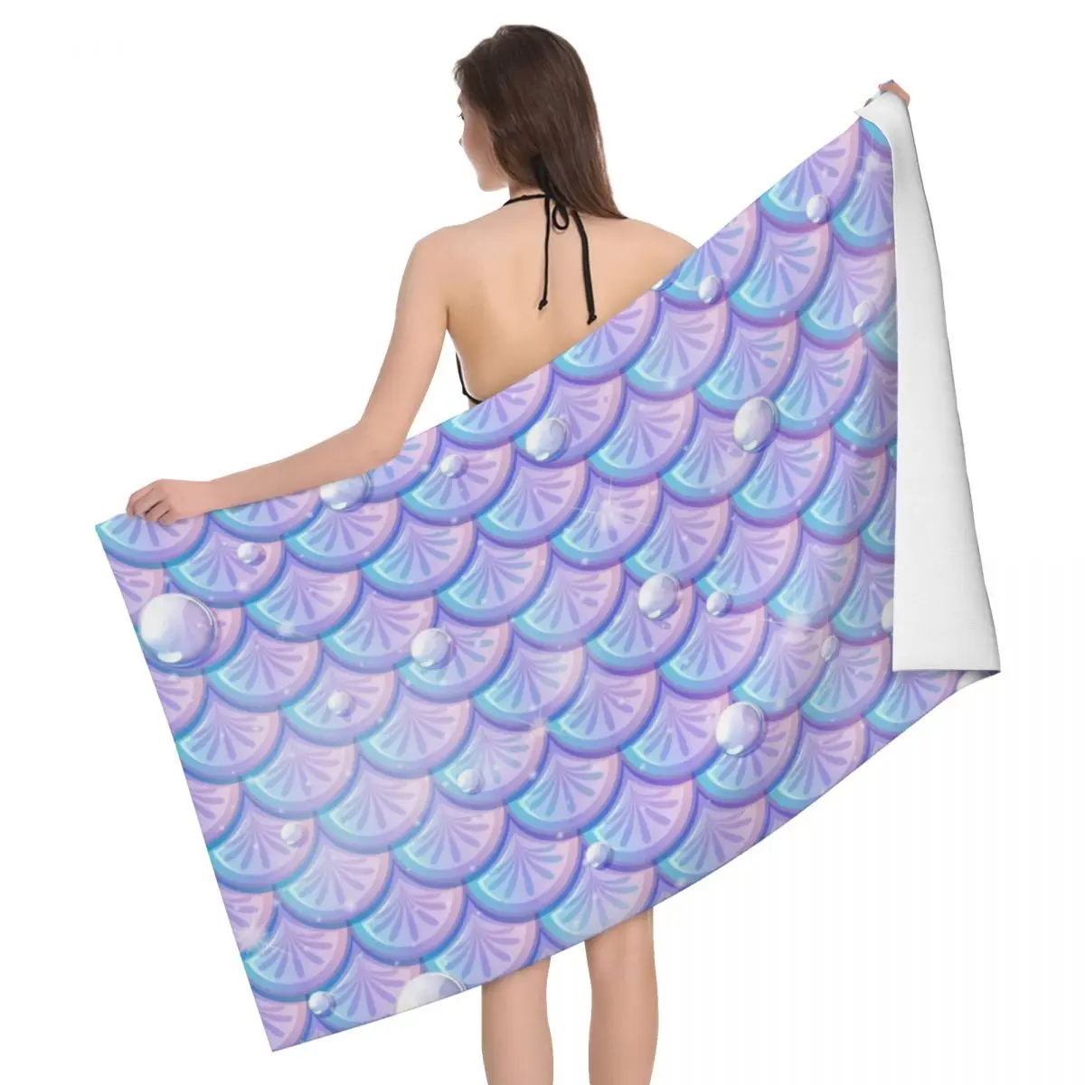 

Pearlescent Mermaid Scales Seamless Beach Towel Custom Soft Linen Microfiber Shower Towels