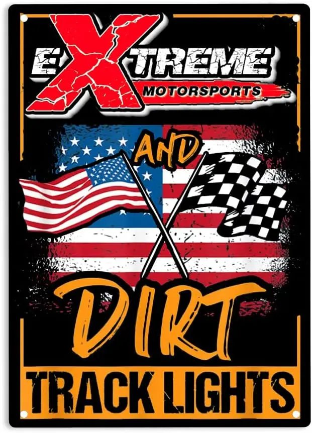 Extreme Motocrsports Dirt Track Lights Flag Motocross Racing Sign Metal Tin Sign, American Flag Poster for Home Cafes Bars  sign