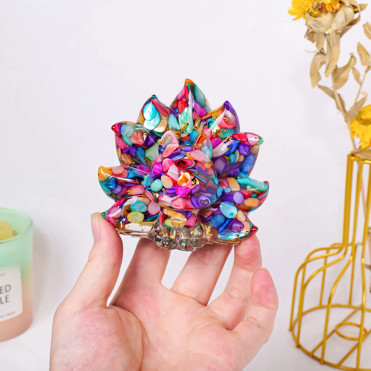 1PC Natural Crystal Macadam Gumming Resin Nine Tailed Fox Loveliness Animal Image Household Supplies Aquarium Decoration