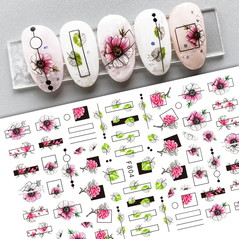 3D Gothic Floral Spring Nail Manicure Stickers - Black White Flowers Hollow Geometry Decoration