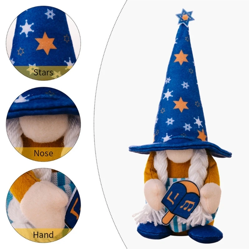 Hanukkah Gnome for Jewish Festival Handmade Chanukah Plush Scandinavian Dwarf Table Decorations