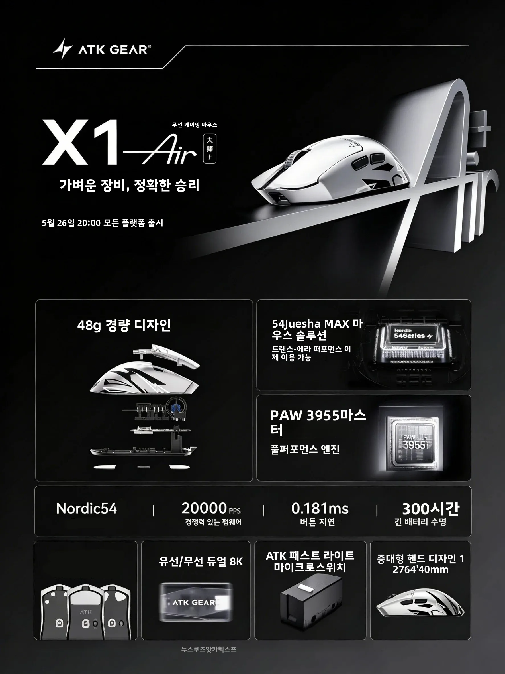 ATK Blazing Sky X1V2/X1 Air+ Wireless Mouse Dual Mode Paw 3950ultra 8k Return Rate Custom Ergonomics E-Sport Gaming Ofiice Mouse