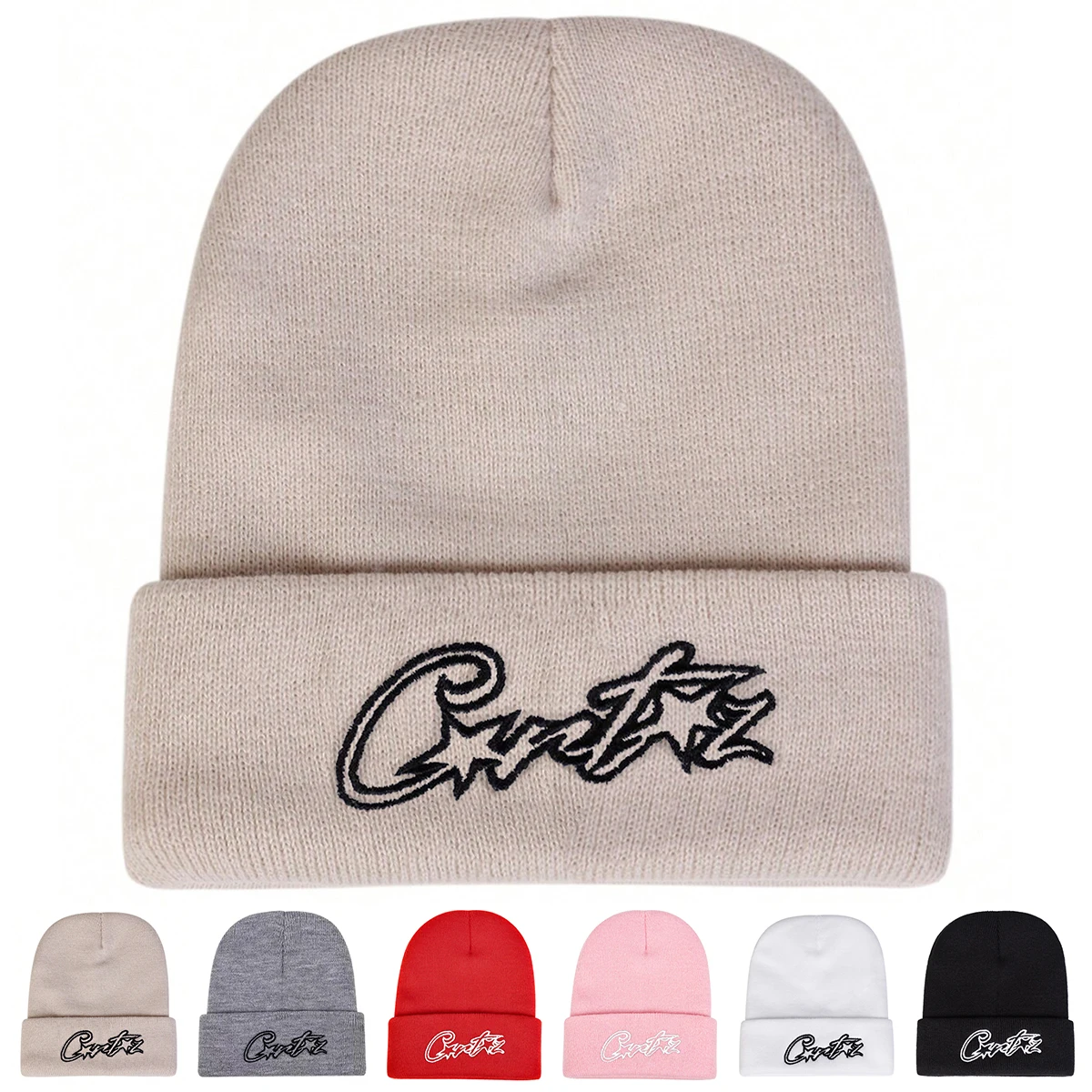 Unisex CRTZ Letter Pentagram Embroidery Beanies Autumn Winter Warm Knitted Hats Hip Hop Cap Beanie Hat Caps for Women Men