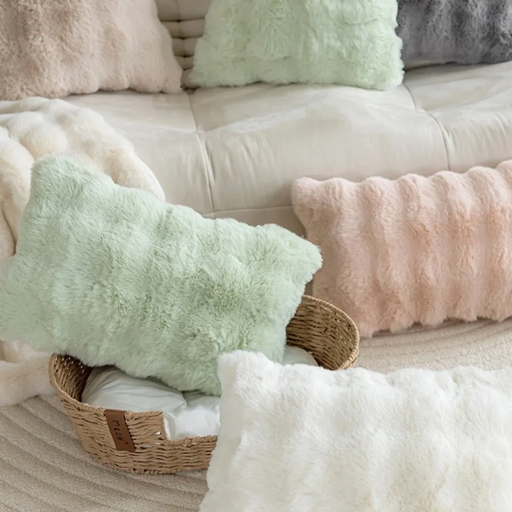 Cushion Cover Simple Imitation Rabbit Hair Bubble Velvet Soft Pillow Case Warm Sofa Pillowcase Home Decor Pillow Case