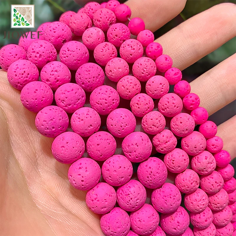 Rose Pink Lava Volcanic Rock Round Beads Natural Stone For Jewelry Making DIY Bracelet Ring Earrings 15'' Strand 4/6/8/10mm