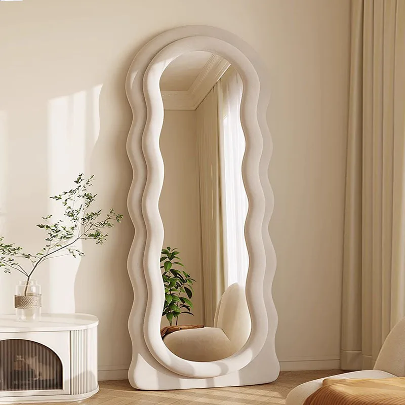 

Wave Internet celebrity full-length mirror home bedroom wall-mounted fitting mirror living room bedroom cream wind dressing mirr