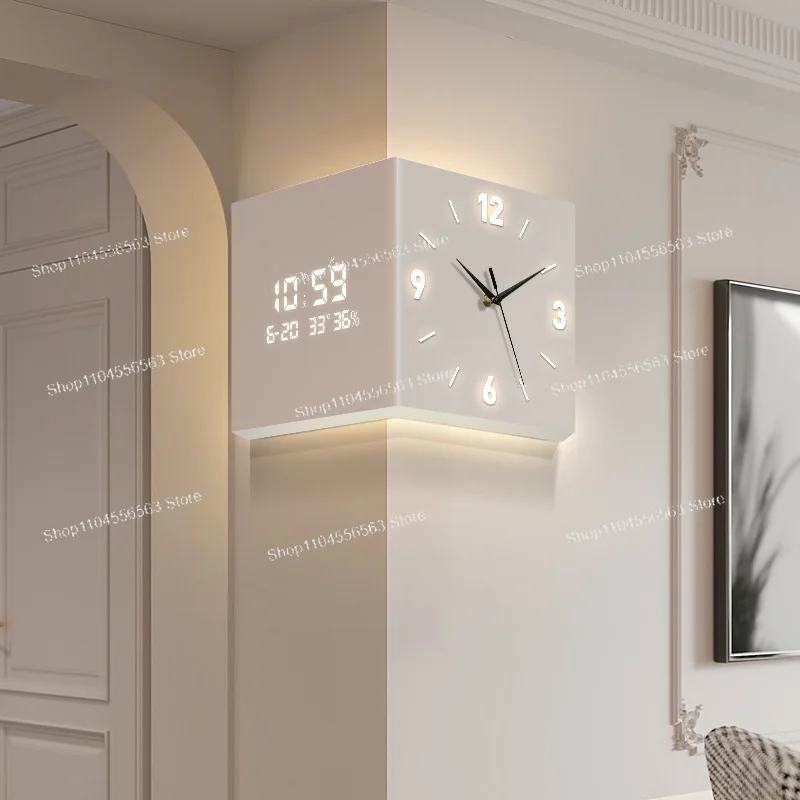 Living room corner clock perpetual calendar new electronic clock modern simple double-sided wall clock creative corner wall