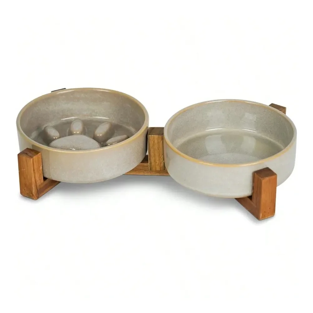 

Dog Bowl Dog SuppliesSlow Feeder Ceramic Bowls Set With Stand Cute Paw Slow Feeding Food Bowl And Water Bowl For Medium Breed Si