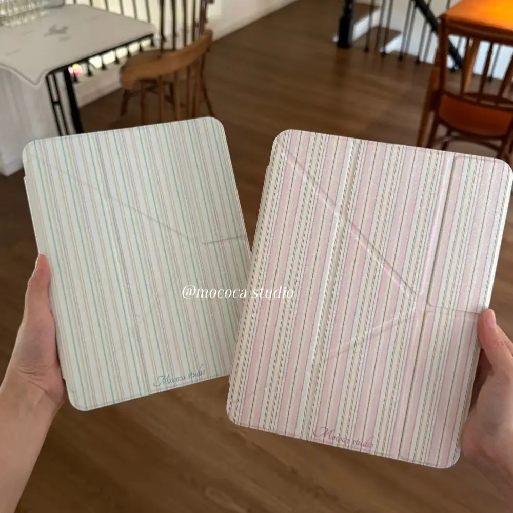 Retro French Simple Stripes Y2K Korean Cover For iPad Pro 13 11th M5 M4 12.9 A16 10 8 7 9th 10th Air 11 M2 M3 Mini Tablet Case