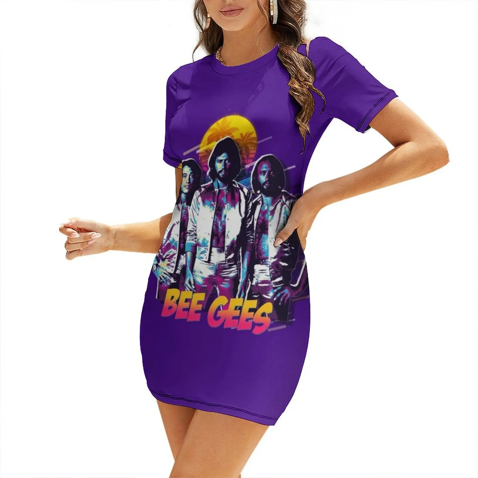 

Bee Gees Pop Art Short Sleeved Dress evening dress birthday dresses for women