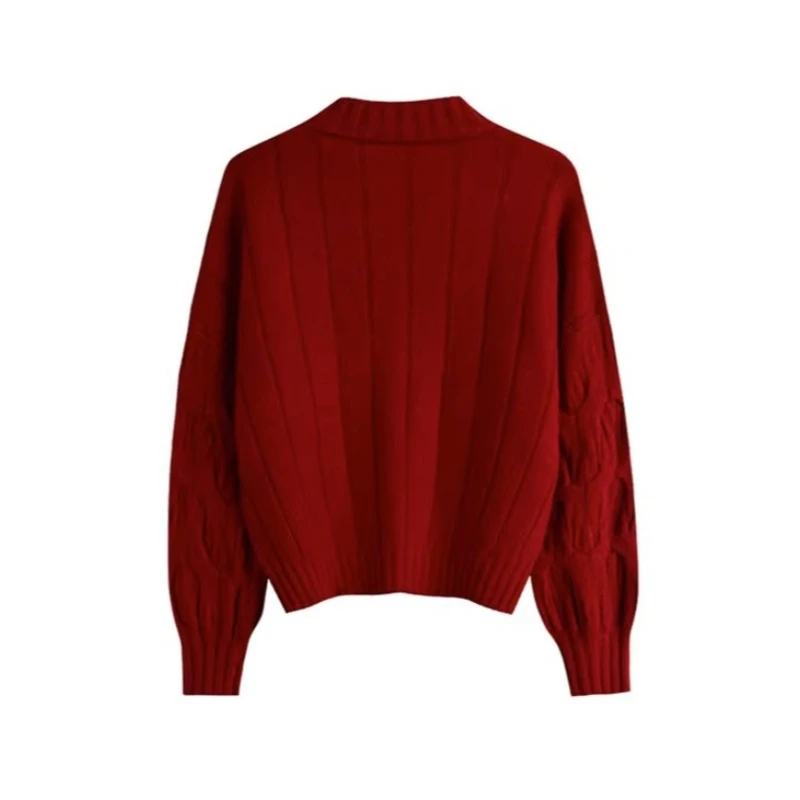 EBAIHUI Christmas 3D Decorative Knitted Sweater Women's Red Short Ladies Pullover Autumn/Winter Daily Casual Top