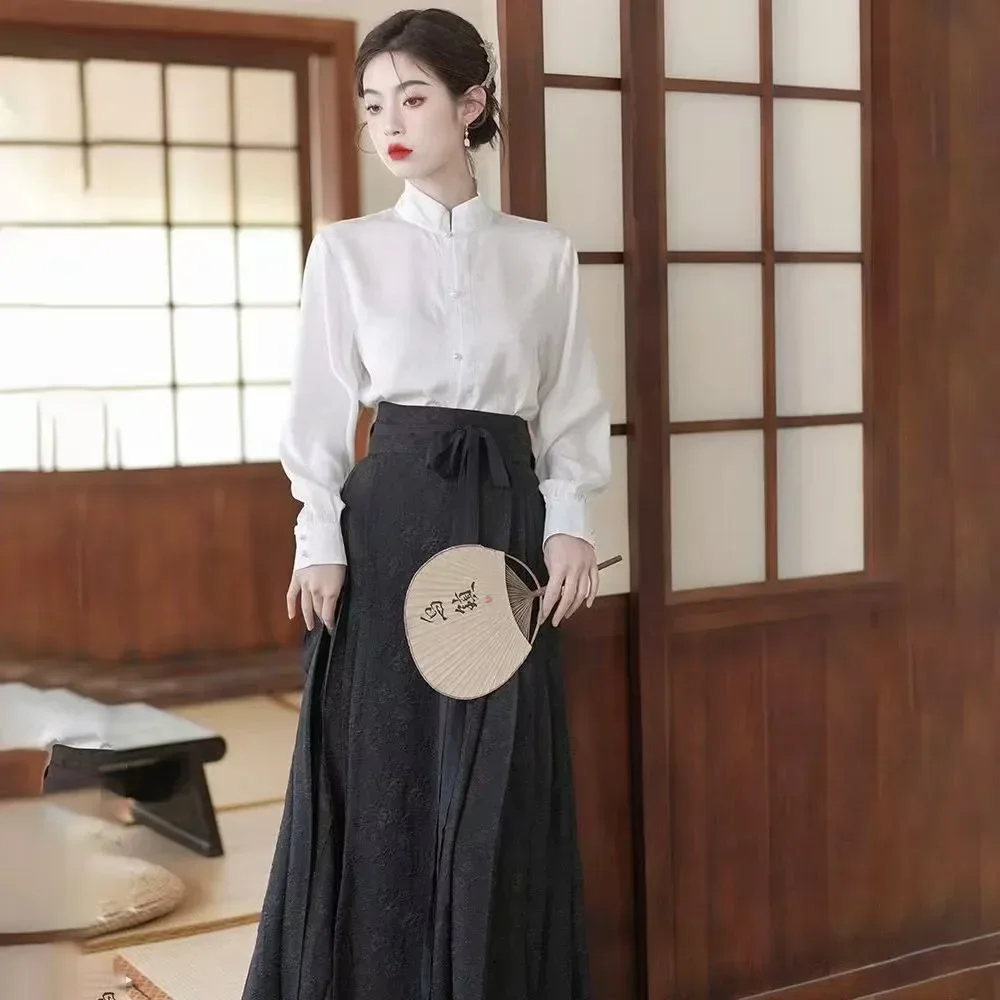 

Жилет-юбка Hanfu, современный стиль, женский костюм Mamianqun, китайская винтажная одежда, юбка с конским лицом, повседневная одежда