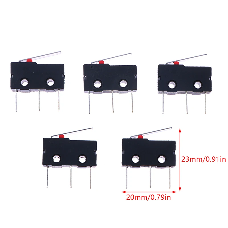 Microinterruptor de pie largo, 5 piezas, 3 pines, NO/NC, Mini interruptor de límite, 5A, 250VAC, KW12