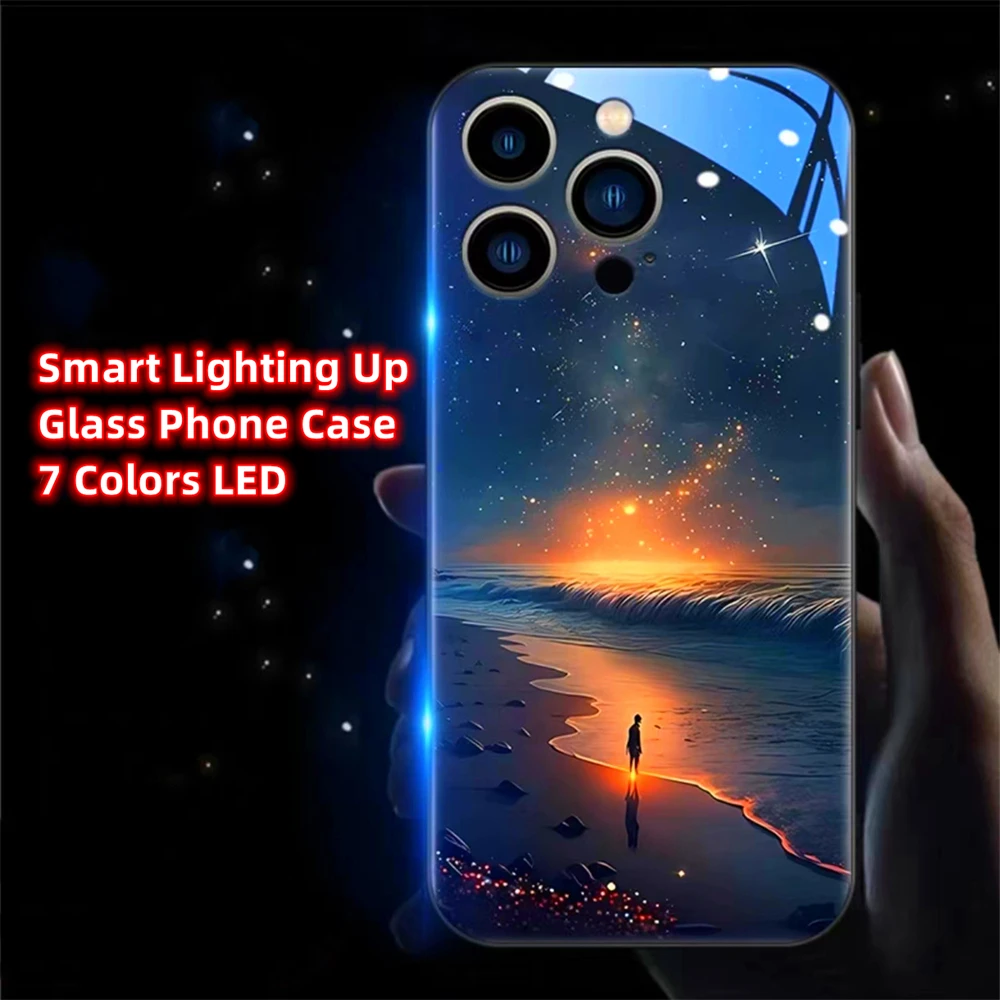 

Lonely Starry Sky Smart LED Light Glow Tempered Glass Phone Cases For Samsung S24 S23 S22 S21 S20 FE Note 10 20 Plus Ultra A54