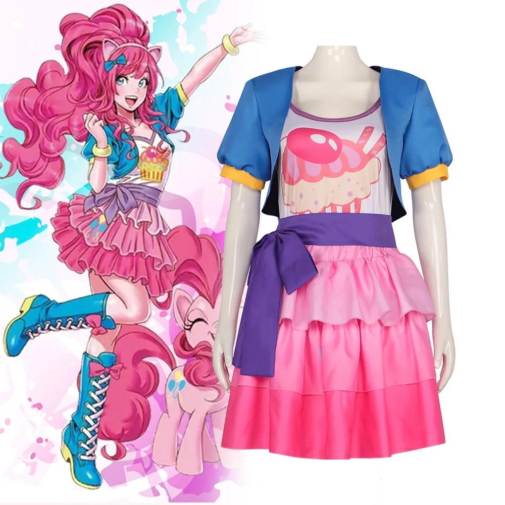 MLP Pinkie Pie Cosplay Dress Outfit for Women Girls My Little Pony Princess Dress Anime Character Role Play Costume
