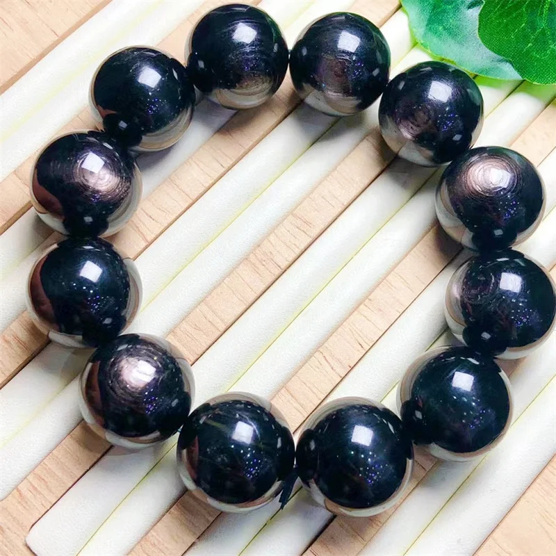 

10mm Natural Black Hypersthene Beads Flash Bracelet Egypt Gold Lucky Hypersthene Round Beads Christmas New Year Gift