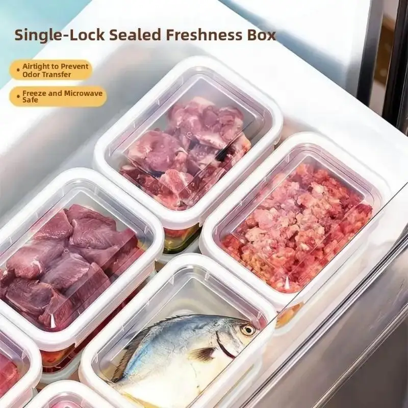 New Portable Food Storage Box With Single Snap-On Cover Compartments Sub-Packed Meat Onion Ginger Refrigerator Freezer Organizer