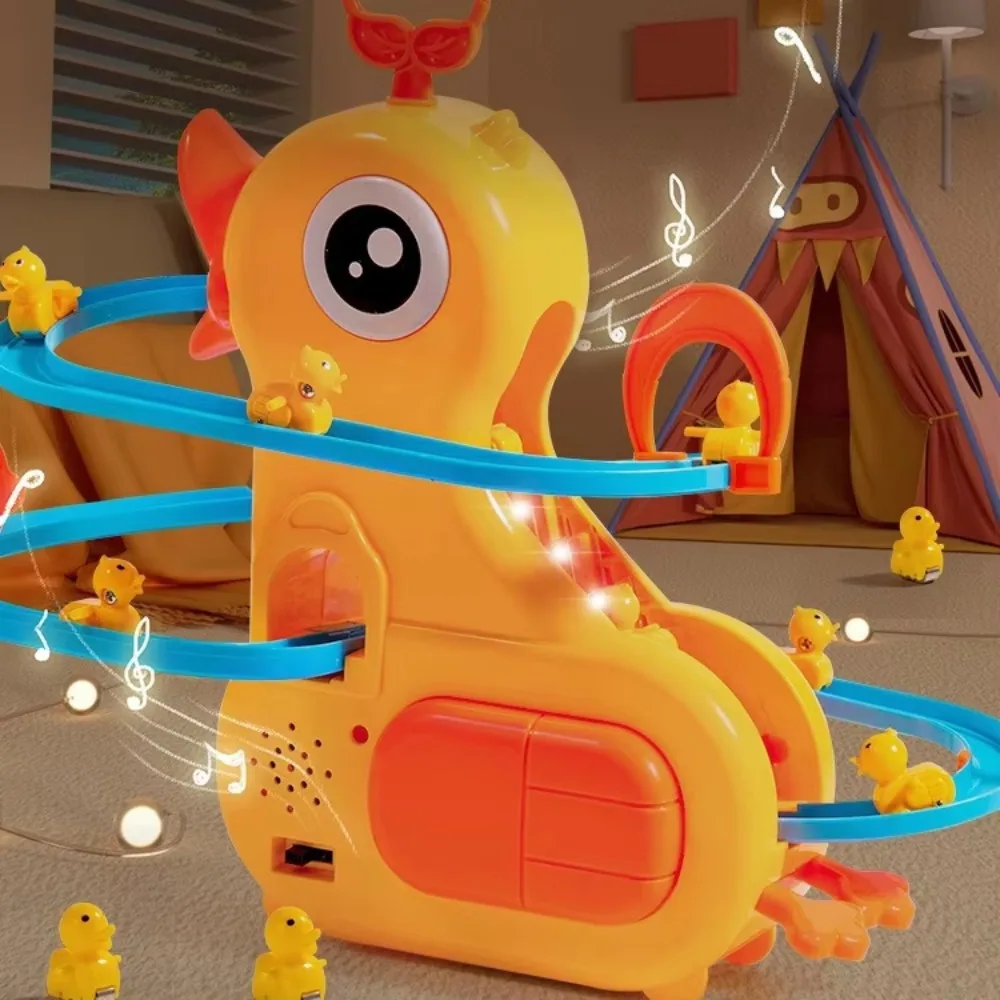 

Kids Round Track Sliding Railway Track Yellow Duck for Age 3+,Educational Learning Duckling Climbs the Stairs Toy for Boys Girls