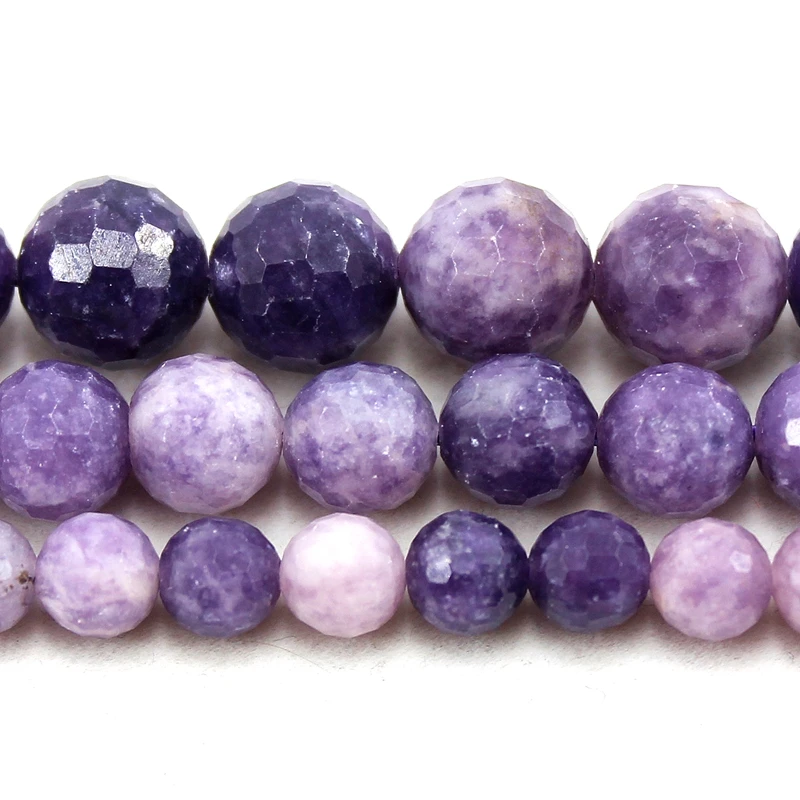 

Natural Faceted Purple Lepidolite 6 8 10MM Round Loose Strand Stone Beads For Jewelry Making Bracelets Necklace Accessories