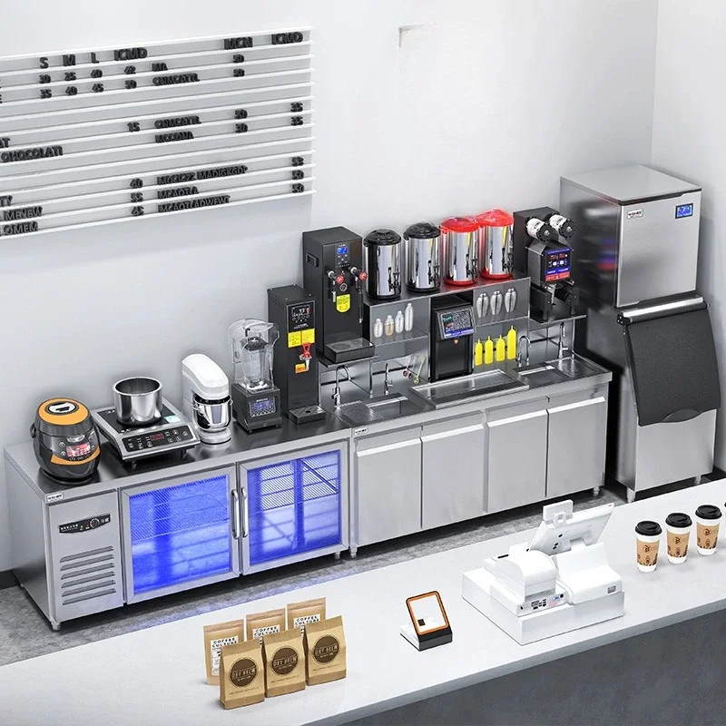 Commercial milk tea console stainless steel workbench, milk tea shop equipment