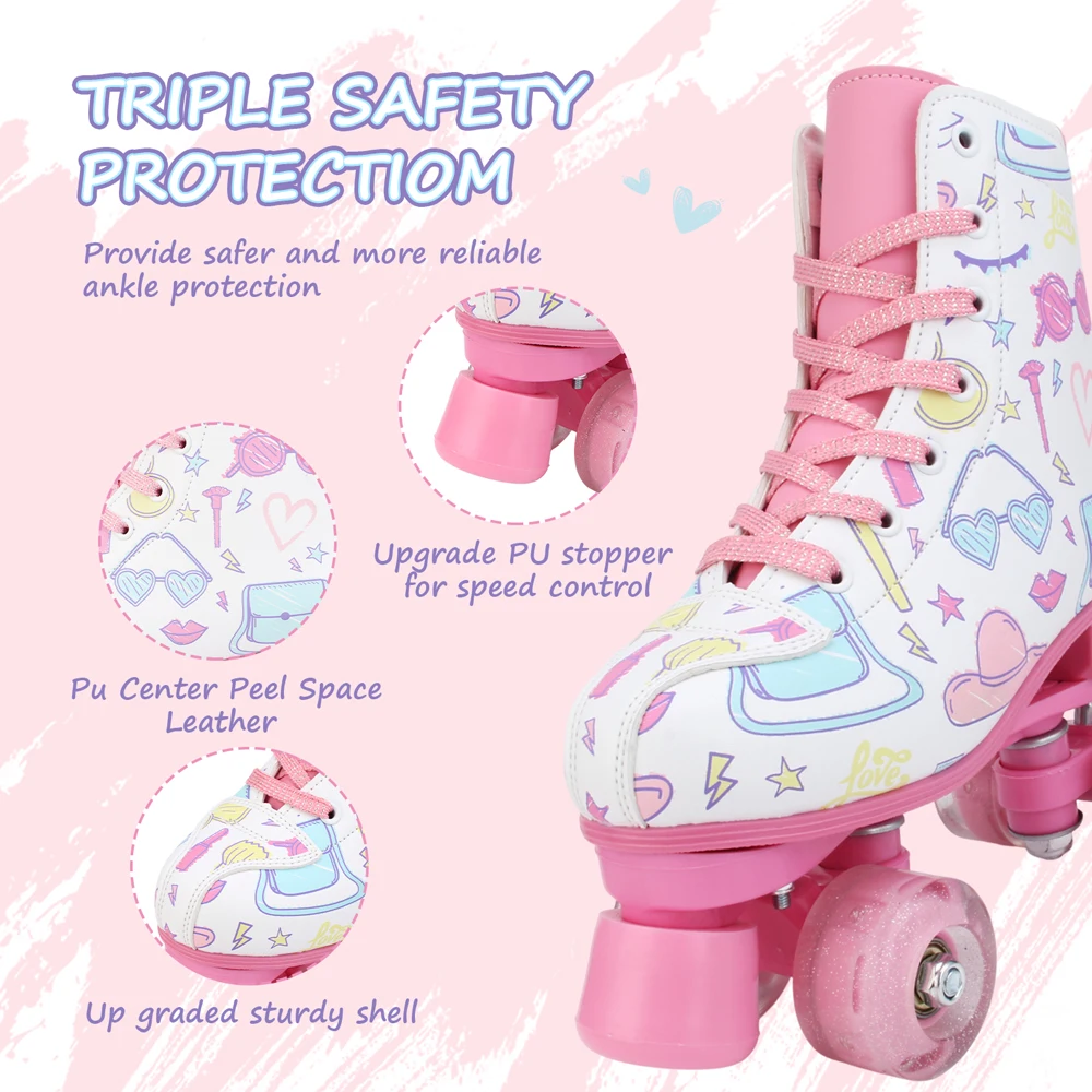 Pu レザーローラースケートスケートシューズ子供女の子屋外スケート靴クワッドスケートスニーカー初心者ローラースケート靴