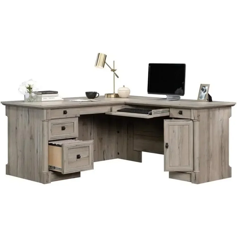 Office Desks L-Shaped Desk, L: 68.74" x W: 65.12" x H: 29.61", Split Oak finish Office Desks