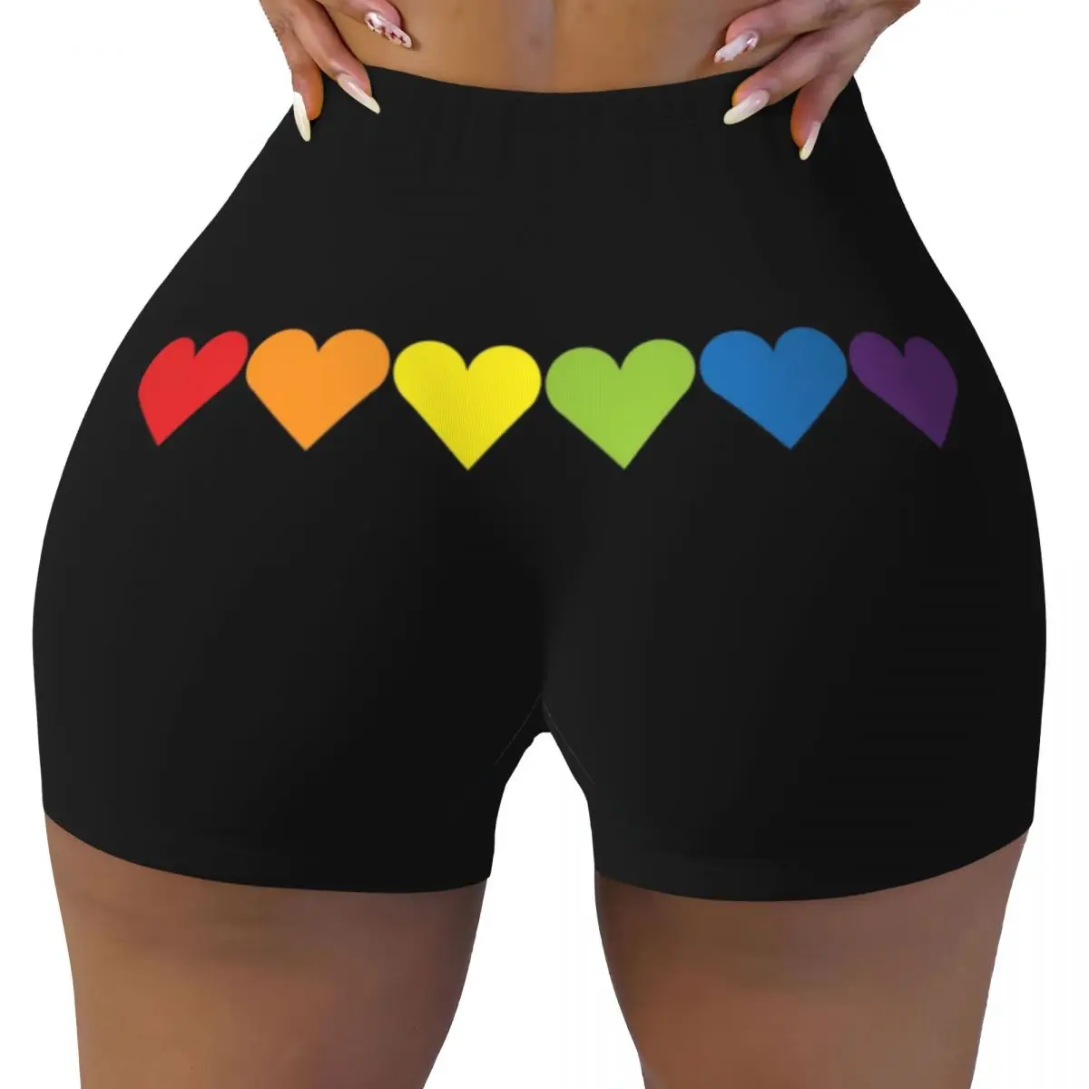 Custom LGBT Pride Hearts Biker Running Gym Shorts Women Gay Lesbian GLBT Athletic Workout Yoga Shorts