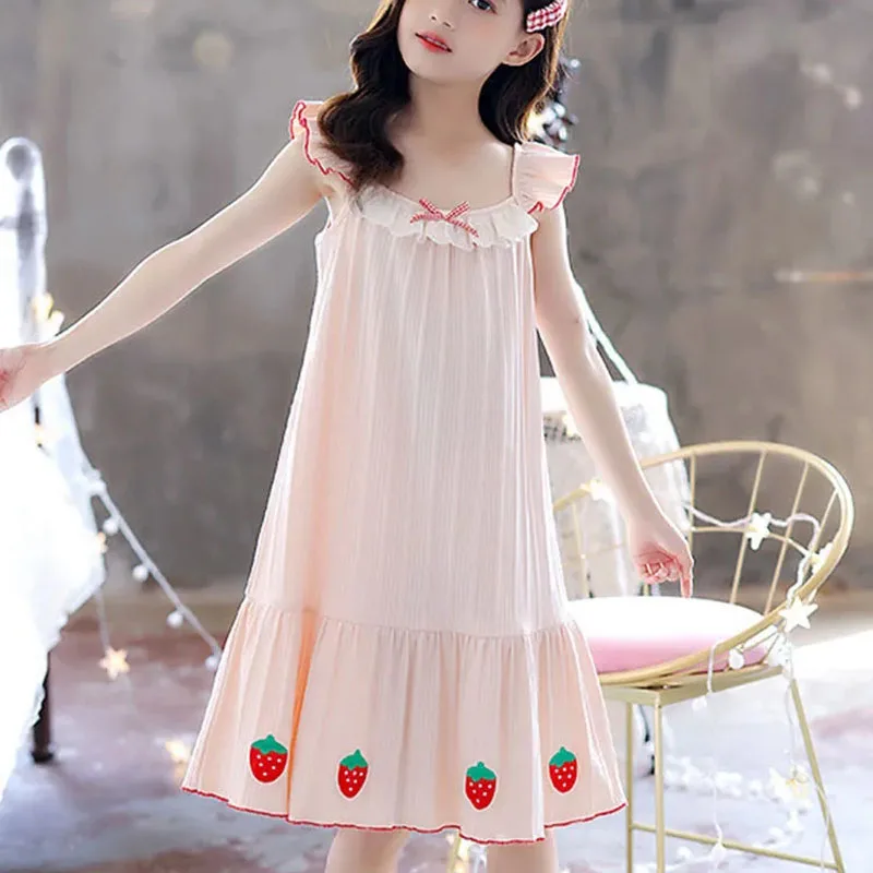 2023 New Summer Girls' Nightwear Sweet Princess Style Children's Sleeveless Pajamas Comfortable Home Clothing Student Nightdress