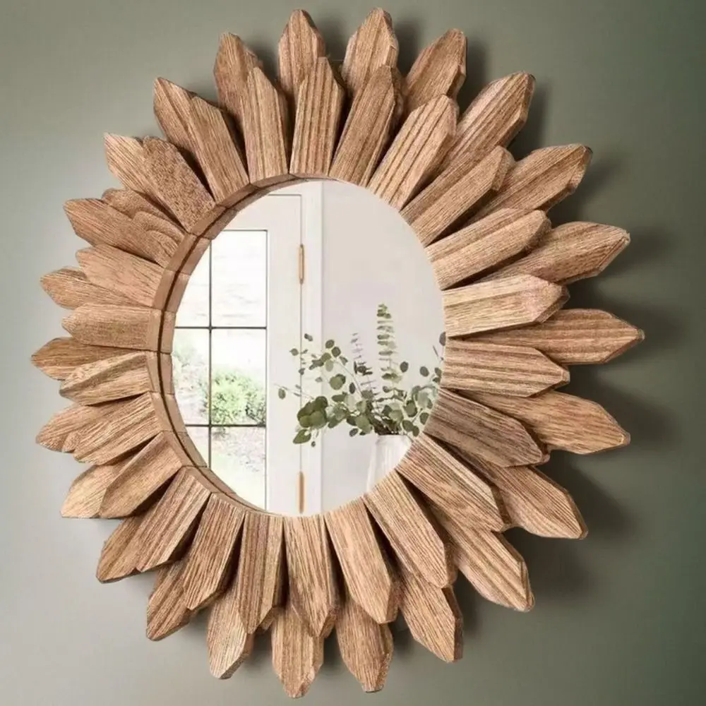 

12inch Rustic Wooden Farmhouse Decorative Mirror Wall Mounted Vanity Mirror