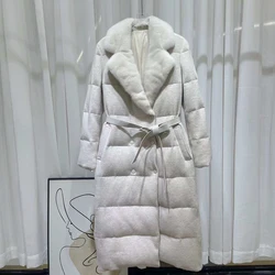 Cashmere Wool Mink Down Coats Long Goose Puffer With Real Fur Winter Down Coat For Women 2024 Warm