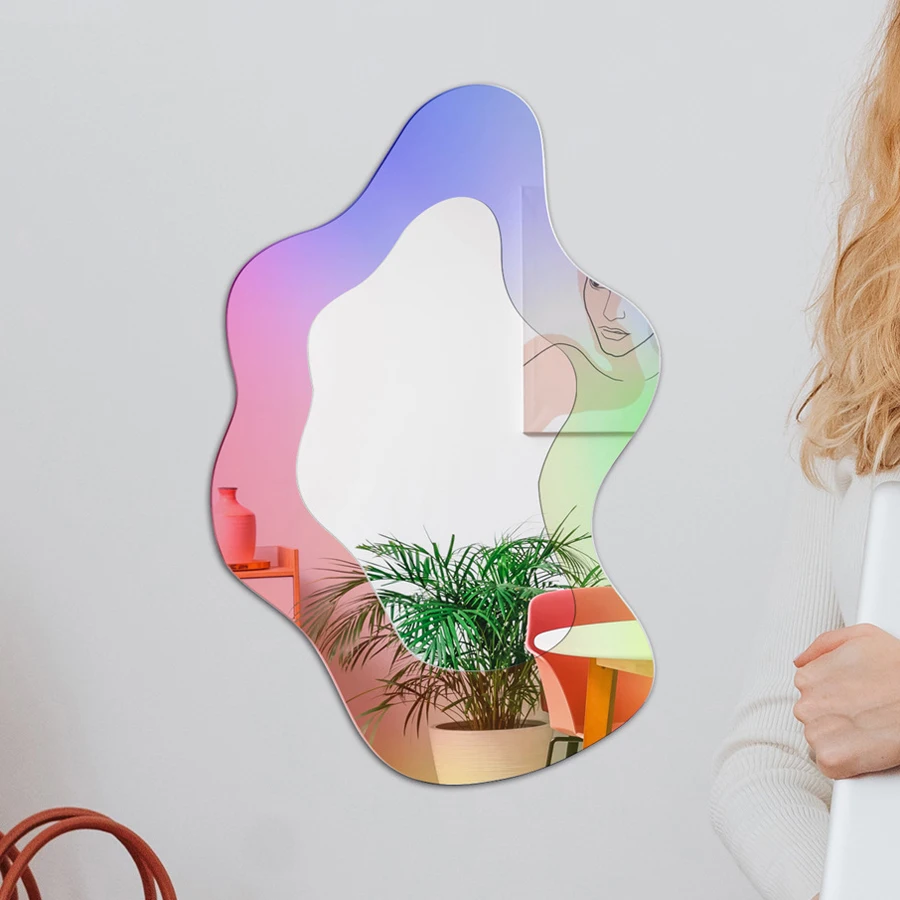 3D Colorful and Discolor Acrylic Decorative Mirror Makeup Desk Tabletop Mirror Girls Cosmetic Mirror Wall Mirror Home Decor