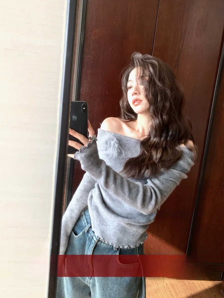 

Женский трикотажный топ с эффектом похудения, с драпировкой на талии, с открытыми плечами, с длинными рукавами, в корейском стиле, для повседневной носки