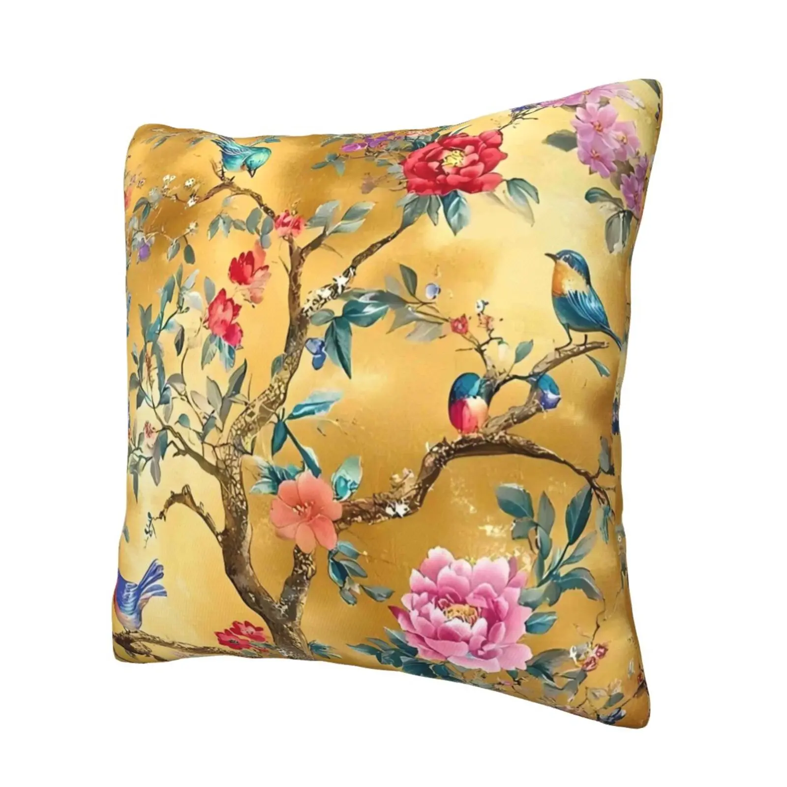 1 Kissenbezug im Vintage-Stil mit chinesischem Blumen- und Vogelmotiv, Polyester, mit Reißverschluss, quadratische Größe, eleganter dekorativer Kissenbezug, passend für – Detail 3