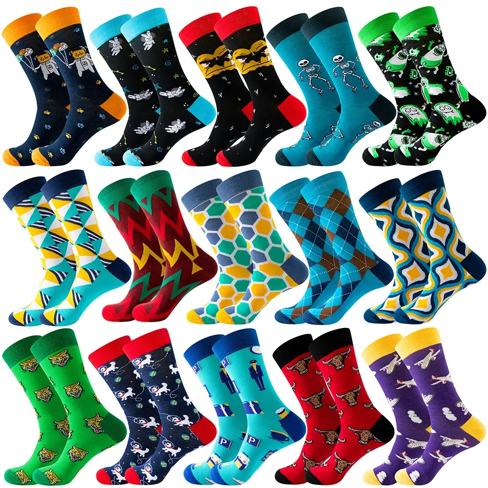 

2025 Socks Men's Latest Design Middle tube Socks Autumn Socks Quality Business Geometric Lattice Colorful Mens Cotton Socks