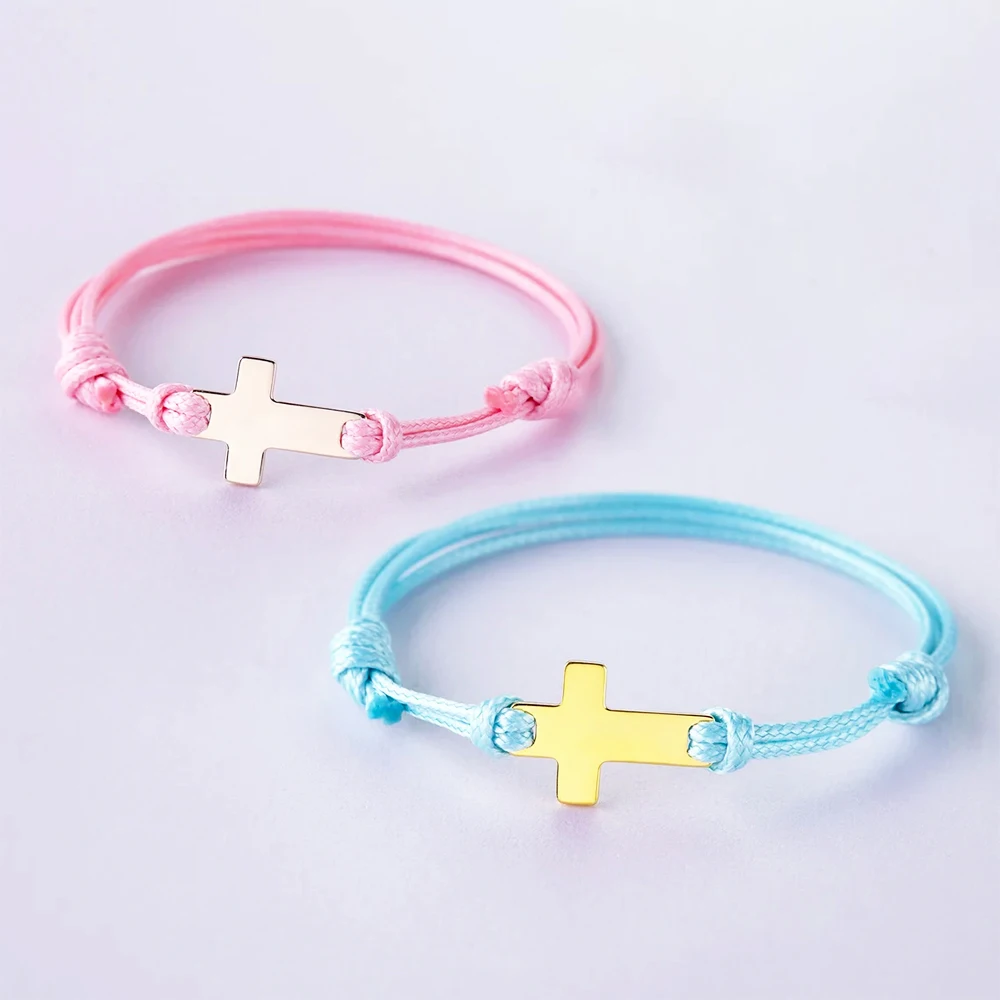 Simple Stainless Steel Cross Bracelet for Children Fashion Adjustable Multiple Color Rope Chain Bangle Jewelry Gifts for Kids