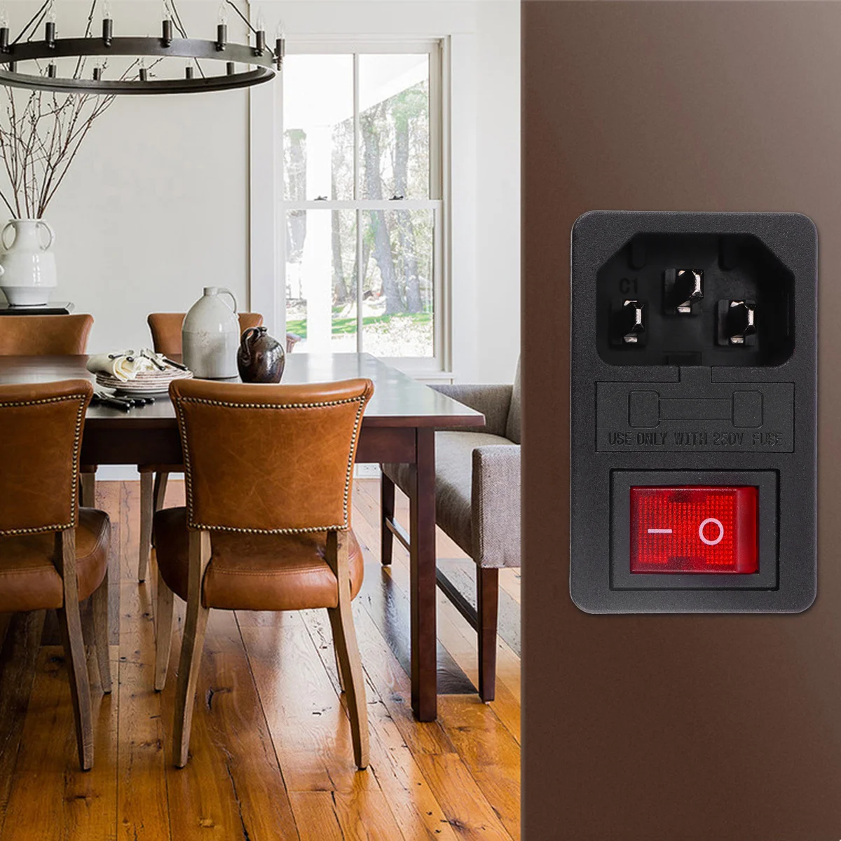 

Ac Power Socket 3-Pin Electrical Outlet 10A 250V Light Switch Fuse Holder Durable Nylon Rocker Switch For Industrial