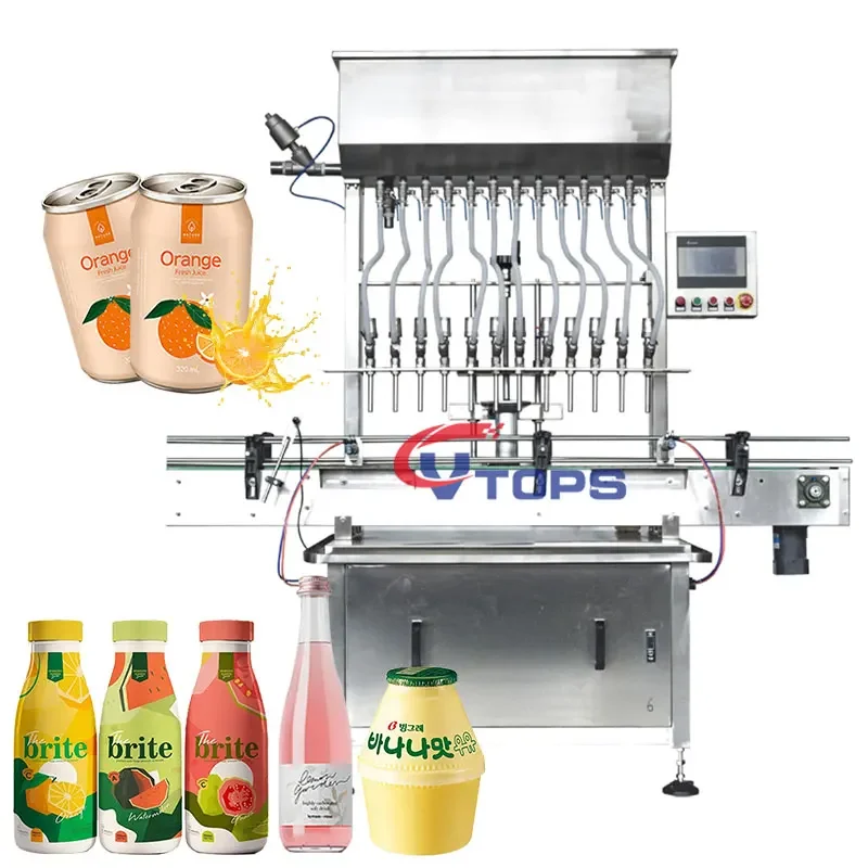 Multi Heads 12 Nozzles Liquid Filling Machine / Vtops Automatic Overflow Liquid Bottle Filler for Beverage