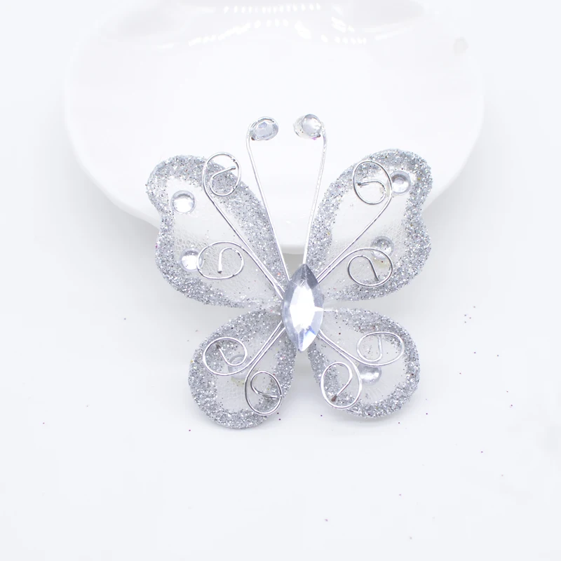 4pcs Powder Resin Embellished Wire Mesh Butterfly Appliques for Clothes Hat Shoes Sewing Patches DIY Headwear Hair Clips Decor