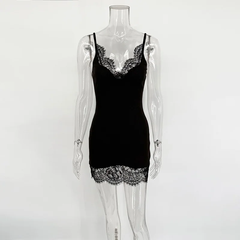 TARUXY 스파이스 걸 레이스 서스펜더 드레스 여성 민소매 솔리드 패션 섹시 클럽 파티 미니 드레스 하이웨이스트 슬림 여성 드레스