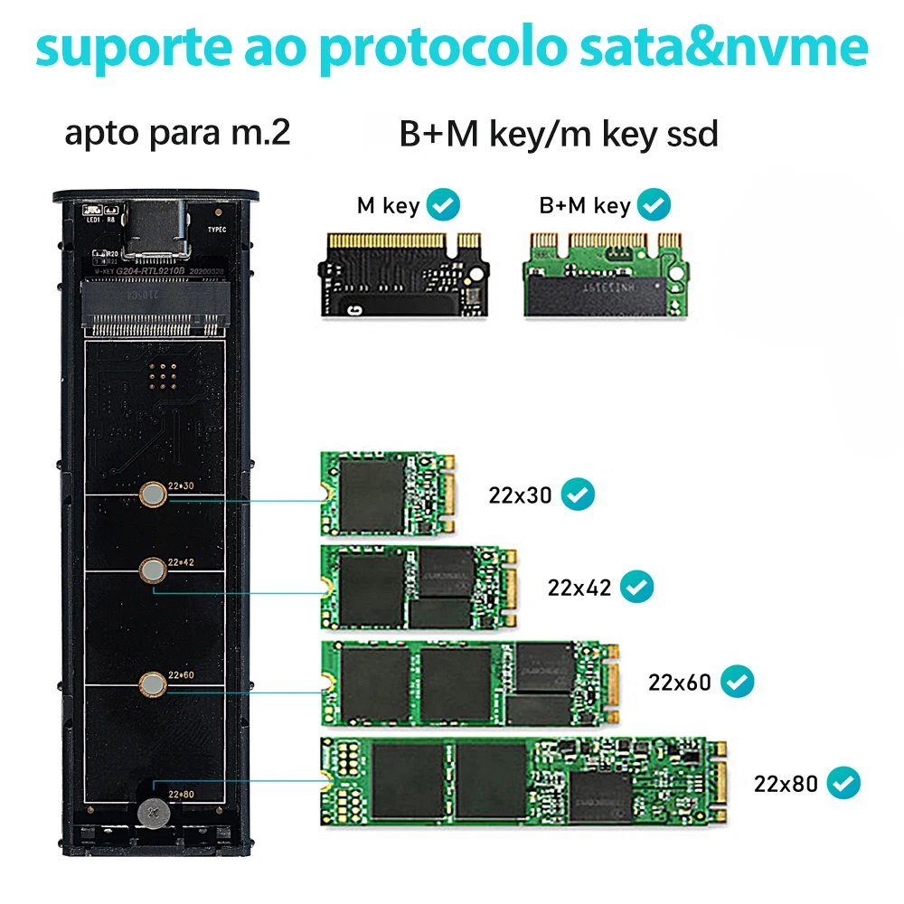 M.2 NVMe SATA SSD Case USB 3.1 Aluminum Enclosure